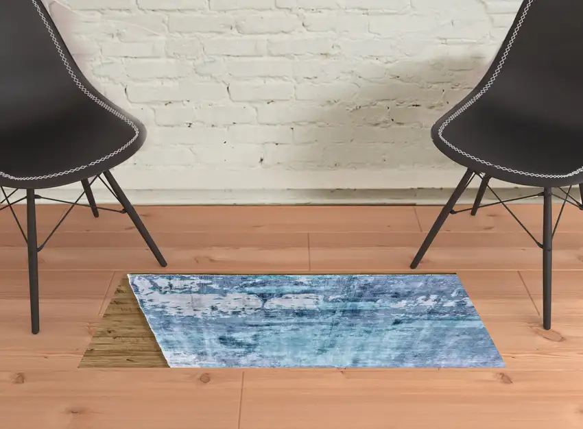 Blue And Ivory Abstract Hand Woven Area Rug Photo 2