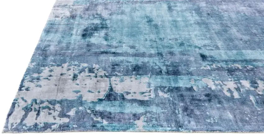 Blue And Ivory Abstract Hand Woven Area Rug Photo 4