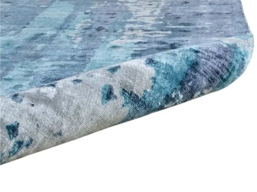 Blue And Ivory Abstract Hand Woven Area Rug Photo 5