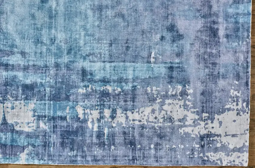 Blue And Ivory Abstract Hand Woven Area Rug Photo 3