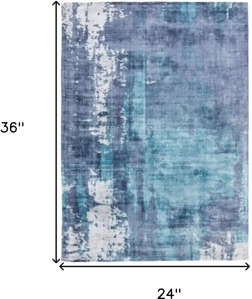 Blue And Ivory Abstract Hand Woven Area Rug Photo 3