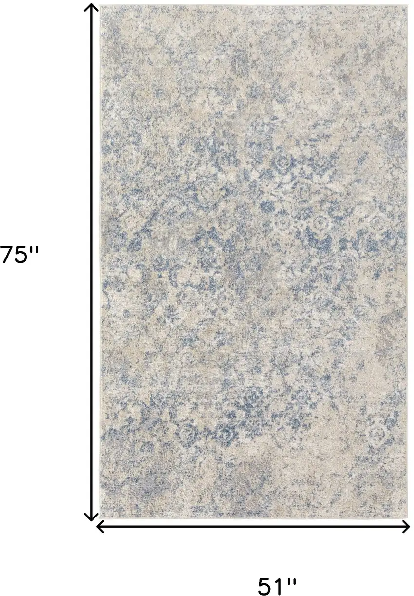 Blue And Ivory Abstract Power Loom Distressed Area Rug Photo 10