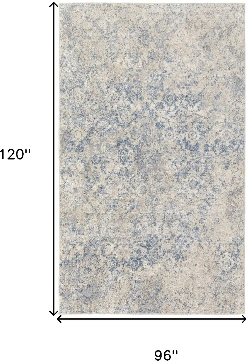 Blue And Ivory Abstract Power Loom Distressed Area Rug Photo 10