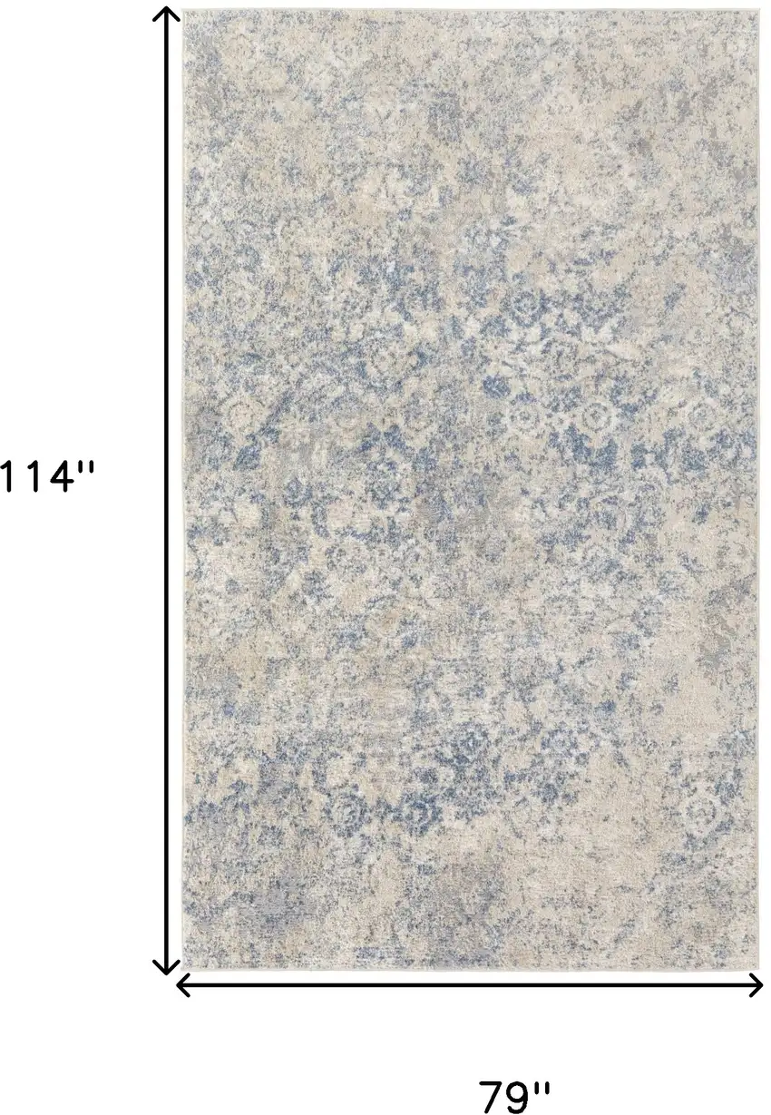 Blue And Ivory Abstract Power Loom Distressed Area Rug Photo 10