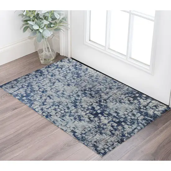 Blue And Ivory Abstract Power Loom Distressed Stain Resistant Area Rug Photo 1