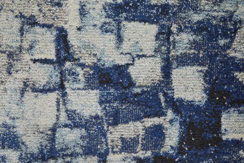 Blue And Ivory Abstract Power Loom Distressed Stain Resistant Area Rug Photo 9