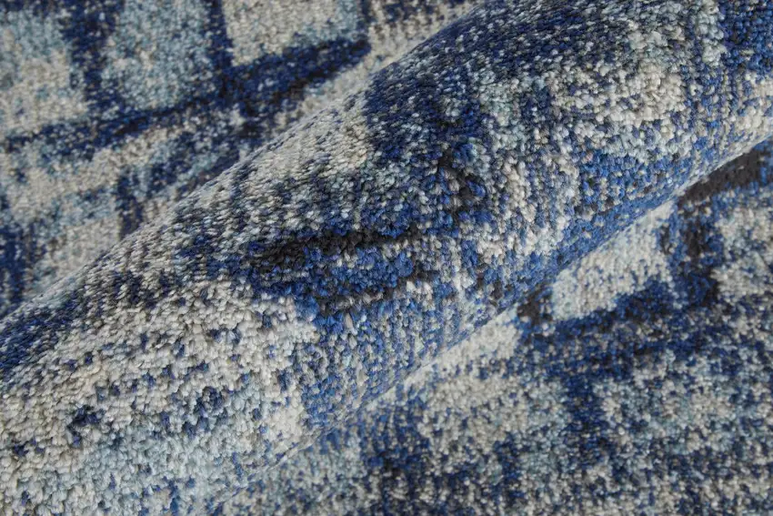 Blue And Ivory Abstract Power Loom Distressed Stain Resistant Area Rug Photo 8