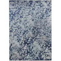 Photo of Blue And Ivory Abstract Power Loom Distressed Stain Resistant Area Rug