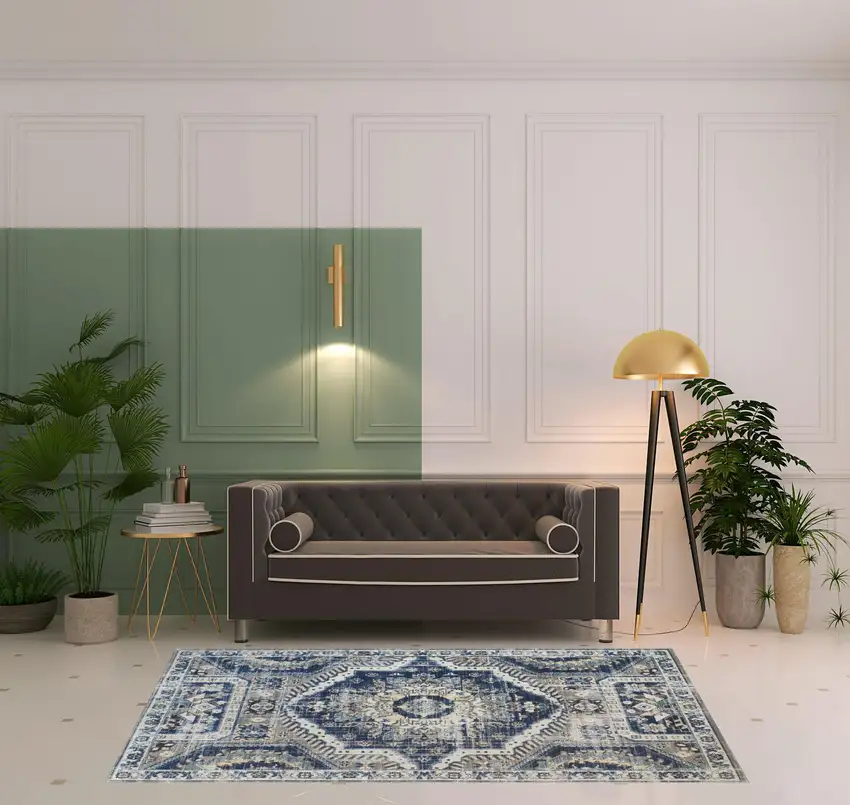 Blue And Ivory Abstract Power Loom Distressed Stain Resistant Area Rug Photo 2