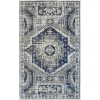 Photo of Blue And Ivory Abstract Power Loom Distressed Stain Resistant Area Rug