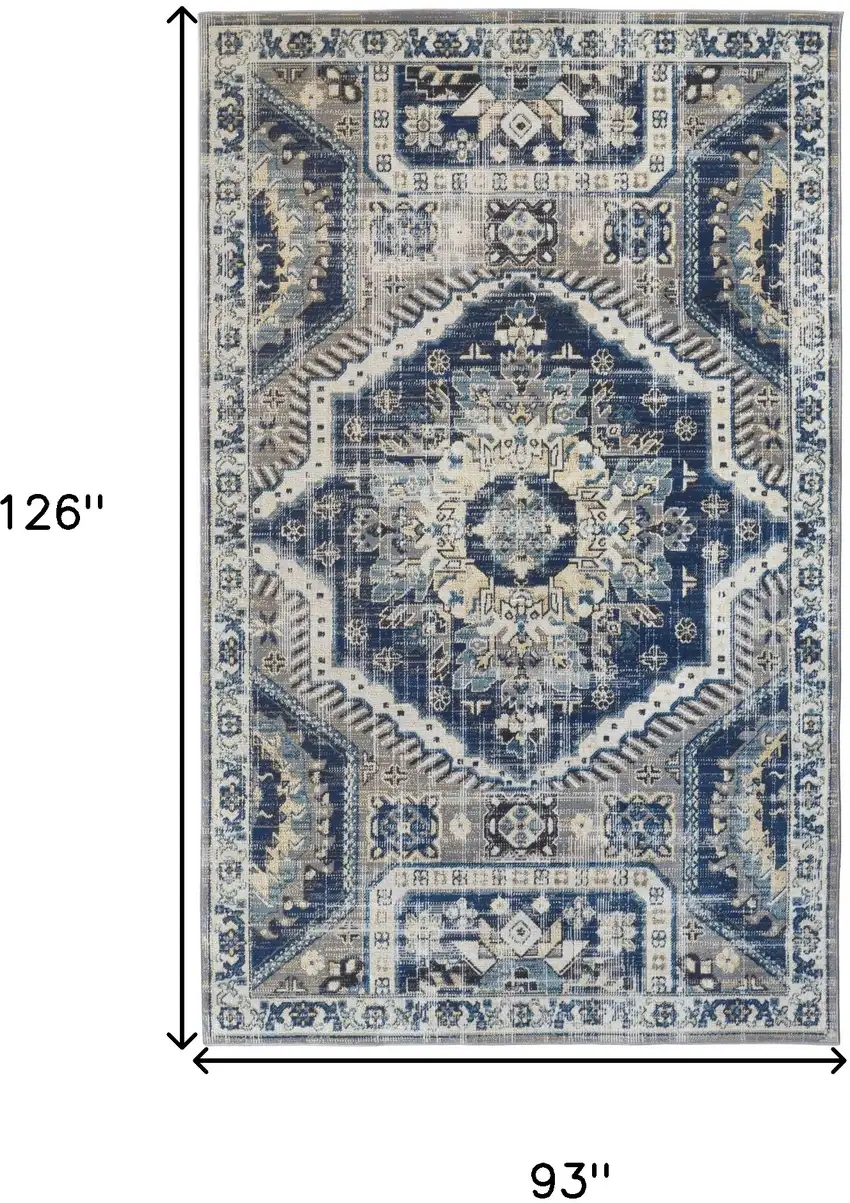 Blue And Ivory Abstract Power Loom Distressed Stain Resistant Area Rug Photo 10