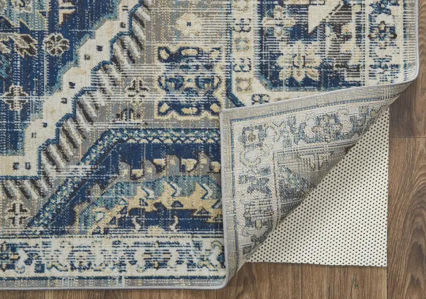 Blue And Ivory Abstract Power Loom Distressed Stain Resistant Area Rug Photo 4
