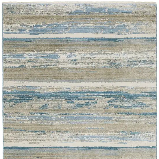 8' Blue And Beige Abstract Distressed Runner Rug With Fringe Photo 3