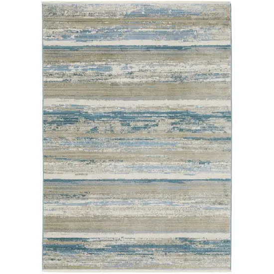 8' Blue And Beige Abstract Distressed Runner Rug With Fringe Photo 1
