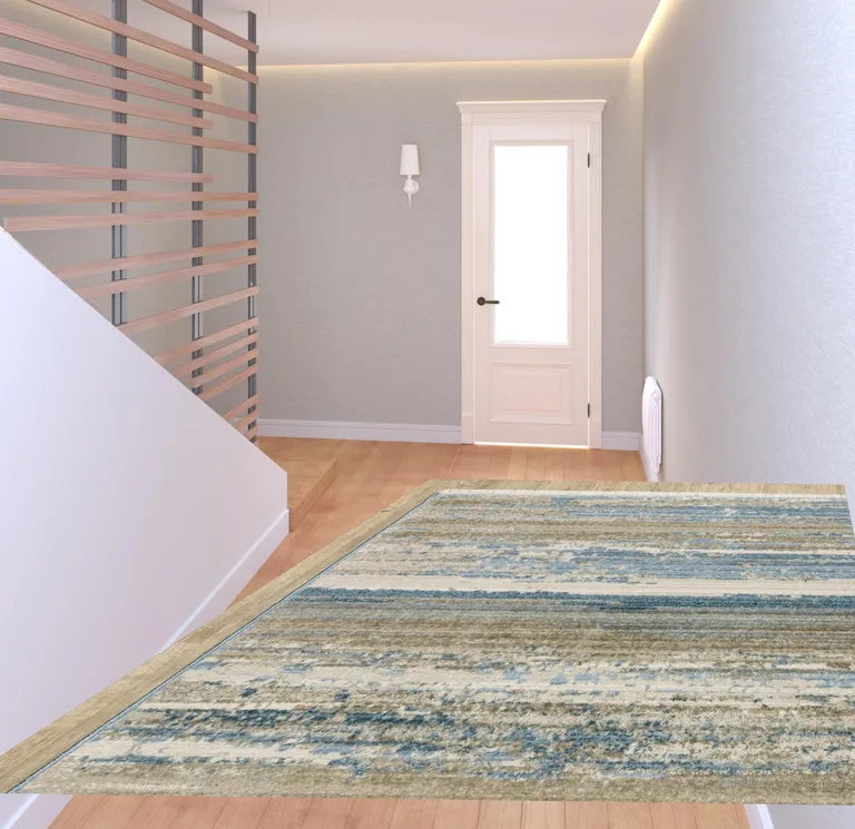 Blue And Ivory Abstract Power Loom Runner Rug With Fringe Photo 2