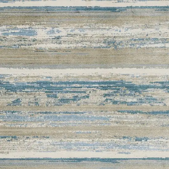 8' Blue And Beige Abstract Distressed Runner Rug With Fringe Photo 6