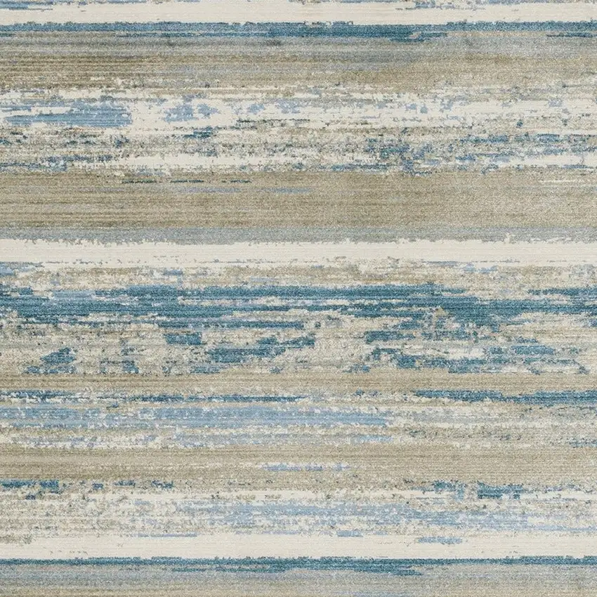 8' Blue And Beige Abstract Distressed Runner Rug With Fringe Photo 6
