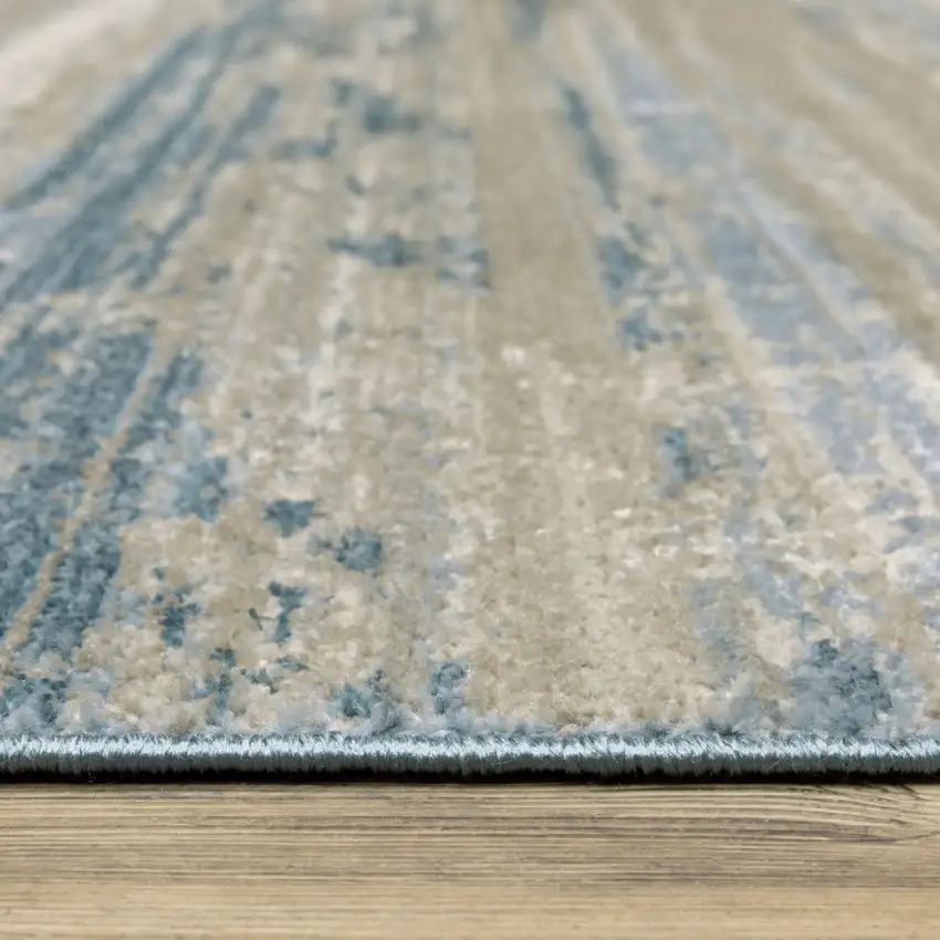 Blue And Ivory Abstract Power Loom Runner Rug With Fringe Photo 9