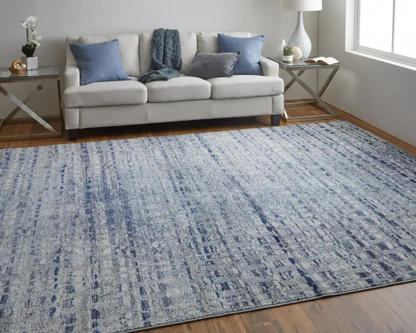 Blue And Ivory Abstract Power Loom Stain Resistant Area Rug Photo 7