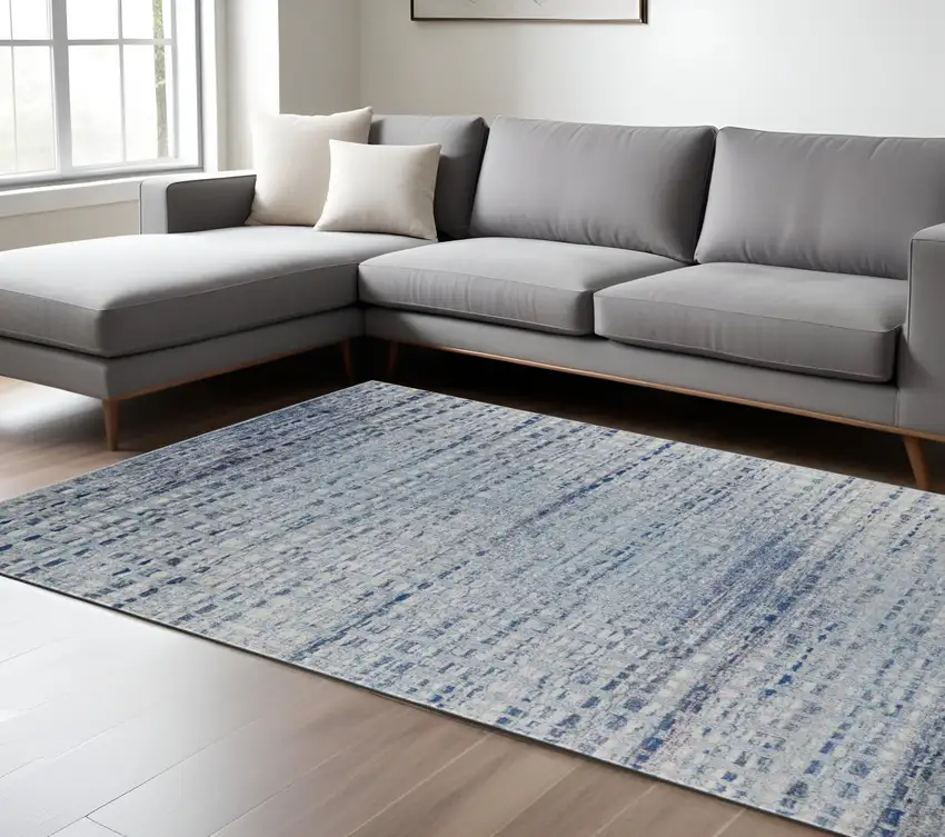 Blue and Ivory Abstract Power Loom Non Skid Area Rug Photo 1