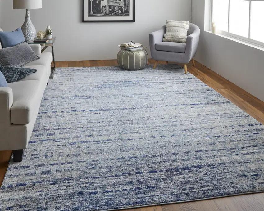 Blue And Ivory Abstract Power Loom Stain Resistant Area Rug Photo 6