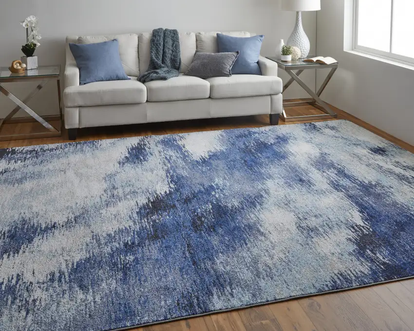 Blue And Ivory Abstract Power Loom Stain Resistant Area Rug Photo 7