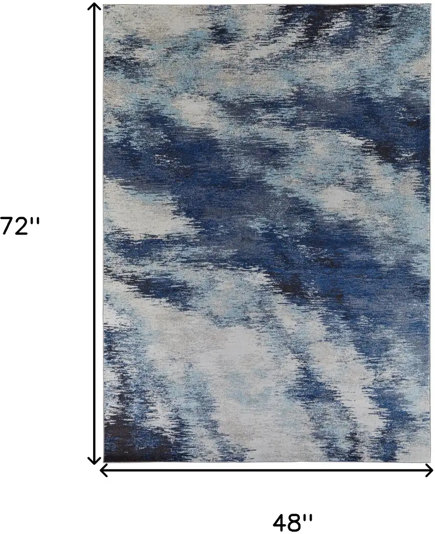 Blue And Ivory Abstract Power Loom Stain Resistant Area Rug Photo 4