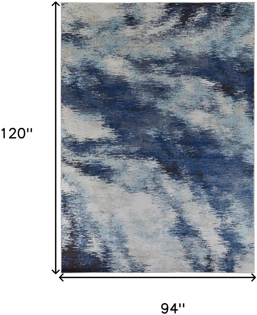 Blue And Ivory Abstract Power Loom Stain Resistant Area Rug Photo 8