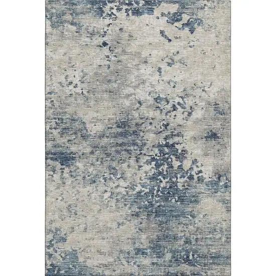 Blue And Ivory Abstract Washable Area Rug With UV Protection Photo 2