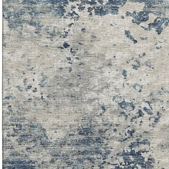 Blue And Ivory Abstract Washable Area Rug With UV Protection Photo 9