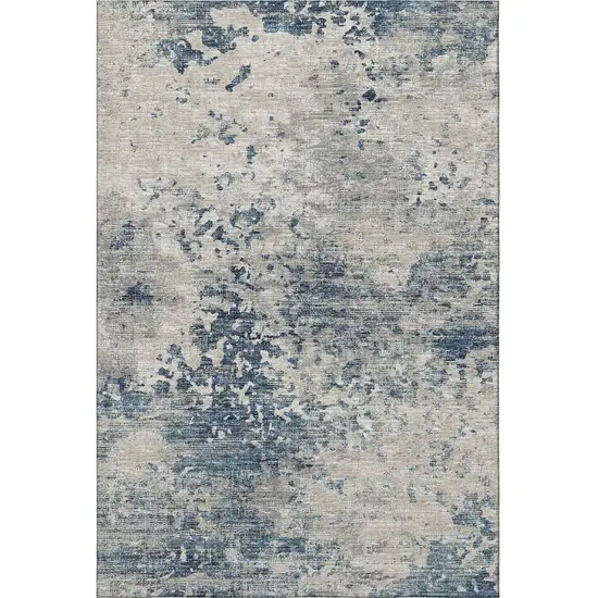 Blue And Ivory Abstract Washable Area Rug With UV Protection Photo 5