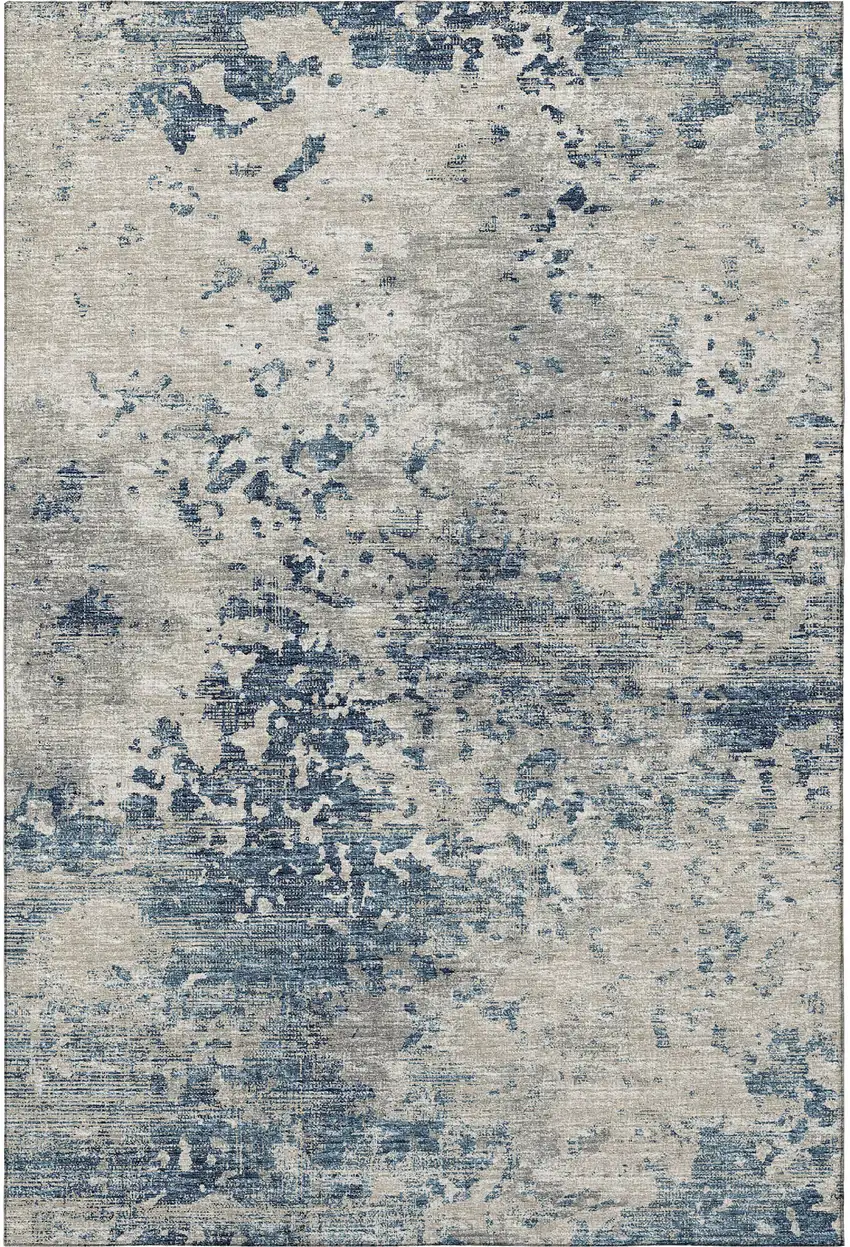 Blue And Ivory Abstract Washable Area Rug With UV Protection Photo 5