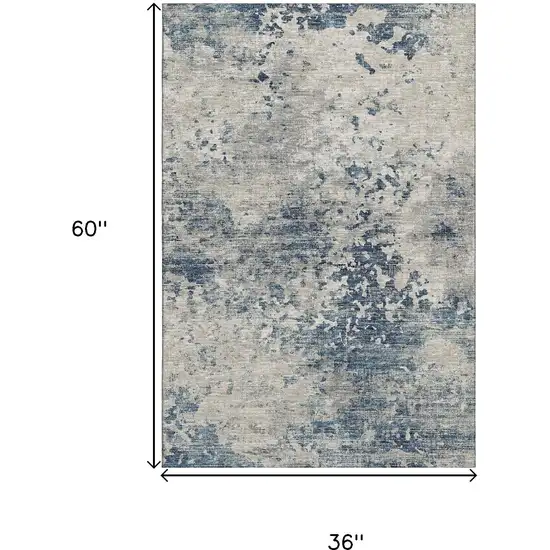 Blue And Ivory Abstract Washable Area Rug With UV Protection Photo 3