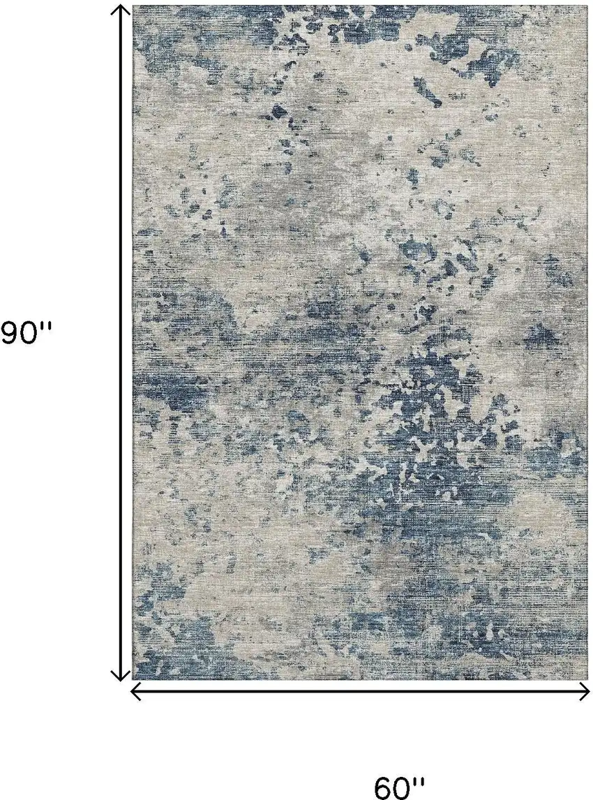 Blue And Ivory Abstract Washable Area Rug With UV Protection Photo 3