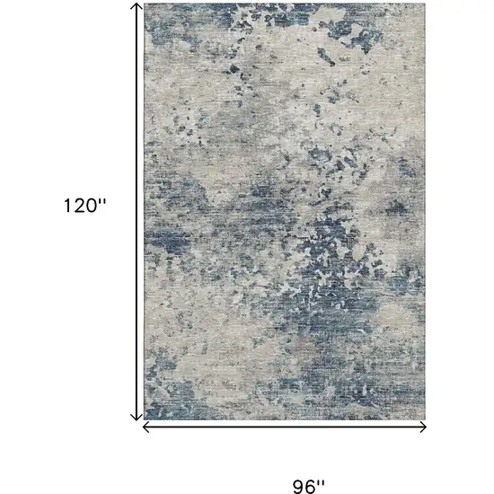 Blue And Ivory Abstract Washable Area Rug With UV Protection Photo 3
