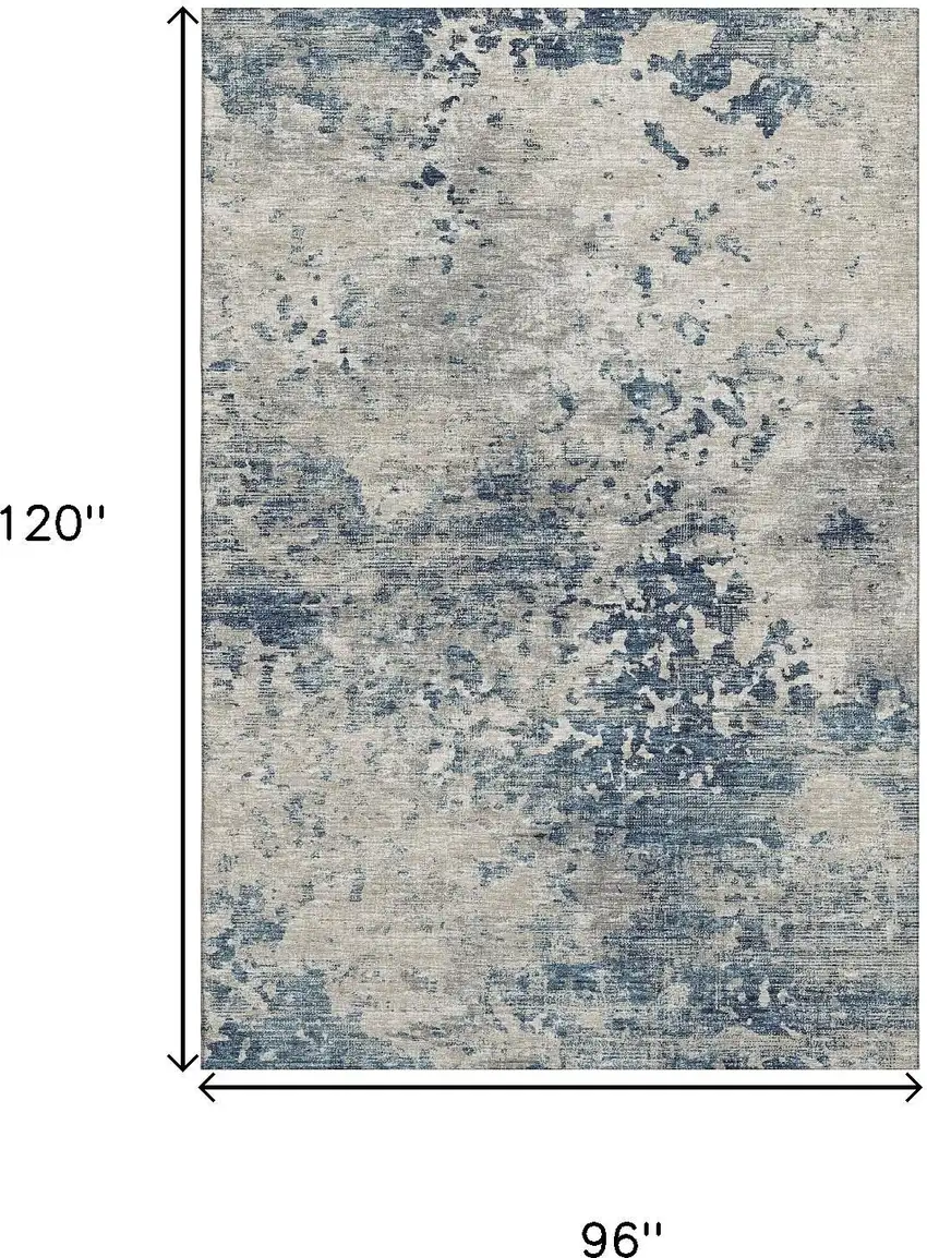 Blue And Ivory Abstract Washable Area Rug With UV Protection Photo 3