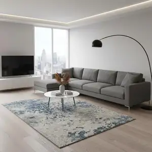 Photo of Blue And Ivory Abstract Washable Area Rug With UV Protection