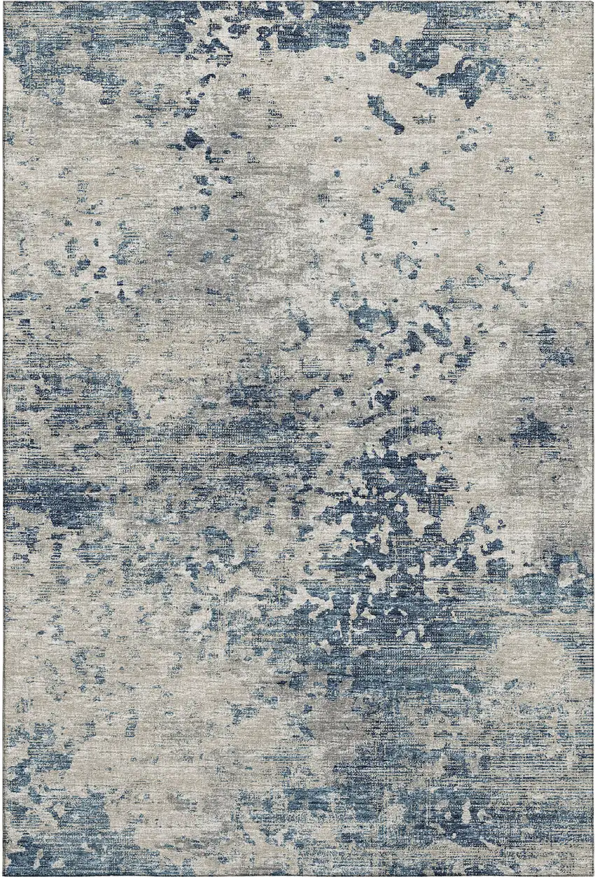 Blue And Ivory Abstract Washable Area Rug With UV Protection Photo 2