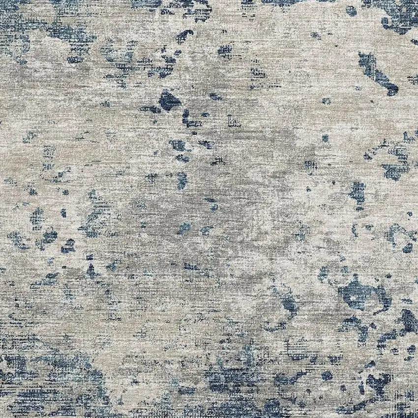 Blue And Ivory Abstract Washable Area Rug With UV Protection Photo 4