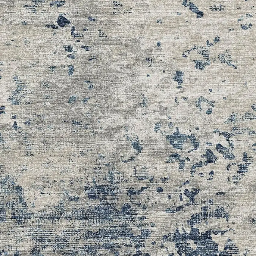 Blue And Ivory Abstract Washable Area Rug With UV Protection Photo 4