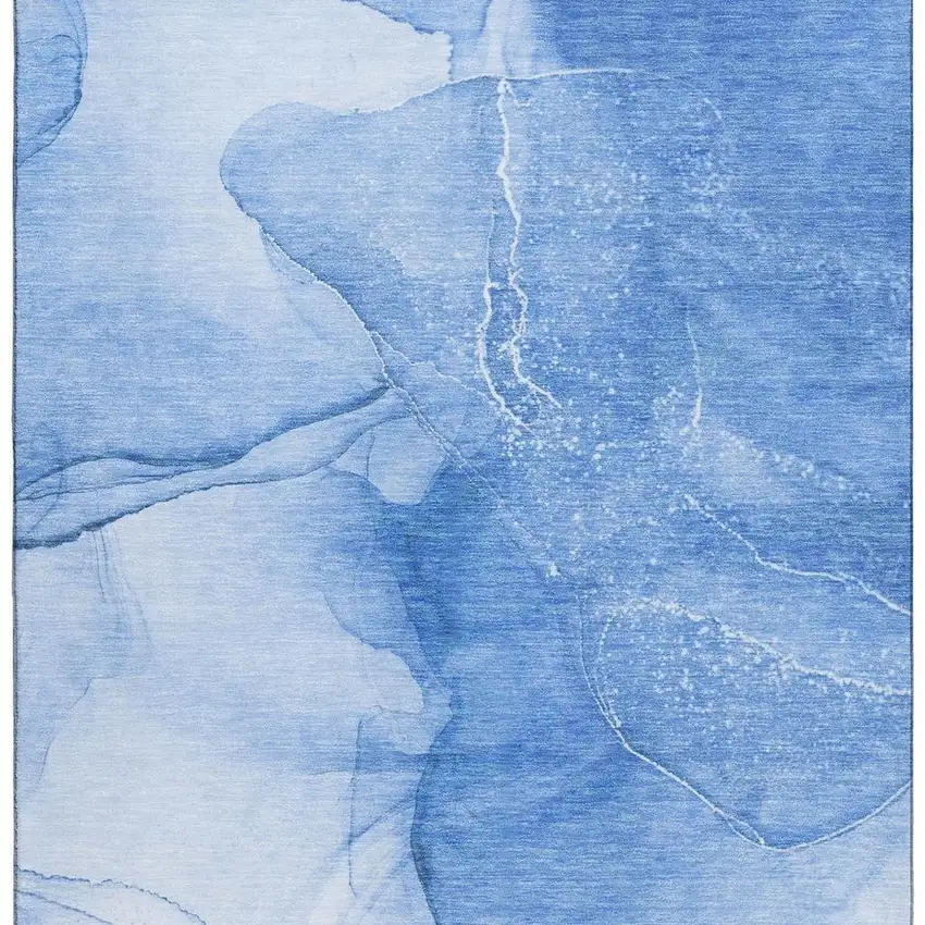 Blue And Ivory Abstract Washable Area Rug With UV Protection Photo 4