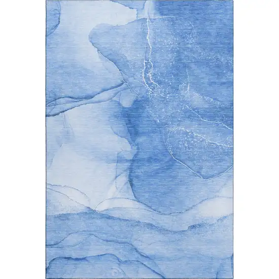 Blue And Ivory Abstract Washable Area Rug With UV Protection Photo 1