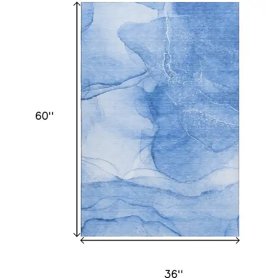 Blue And Ivory Abstract Washable Area Rug With UV Protection Photo 7