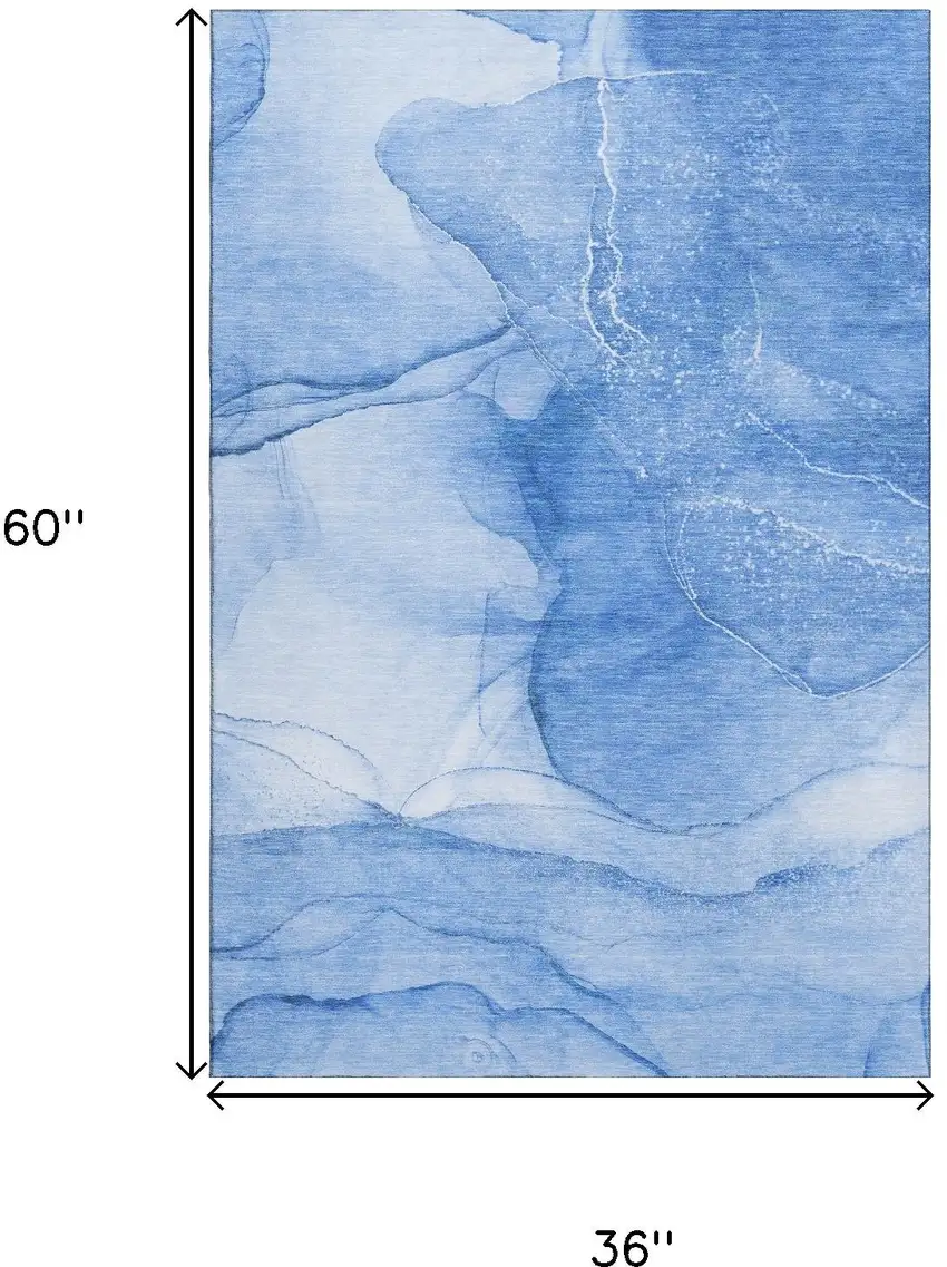 Blue And Ivory Abstract Washable Area Rug With UV Protection Photo 7