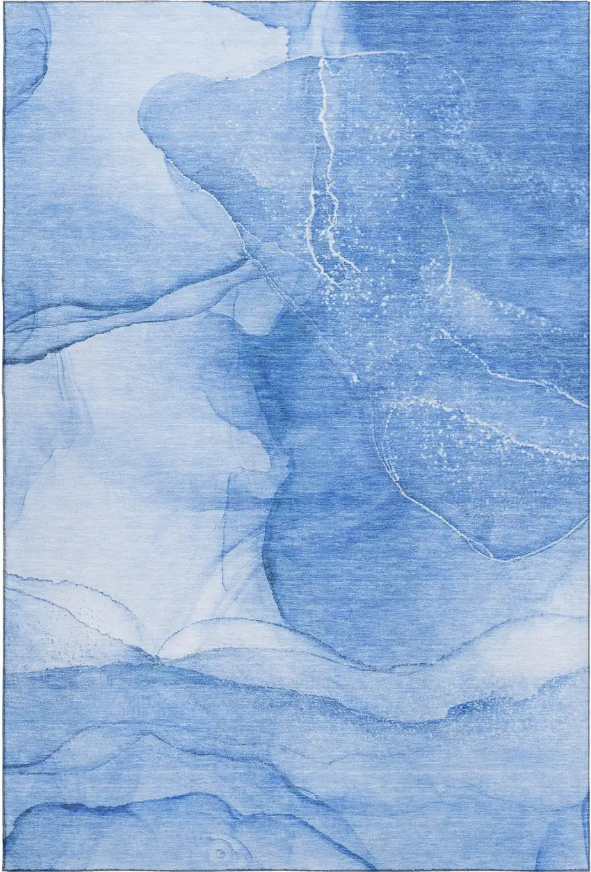 Blue And Ivory Abstract Washable Area Rug With UV Protection Photo 1