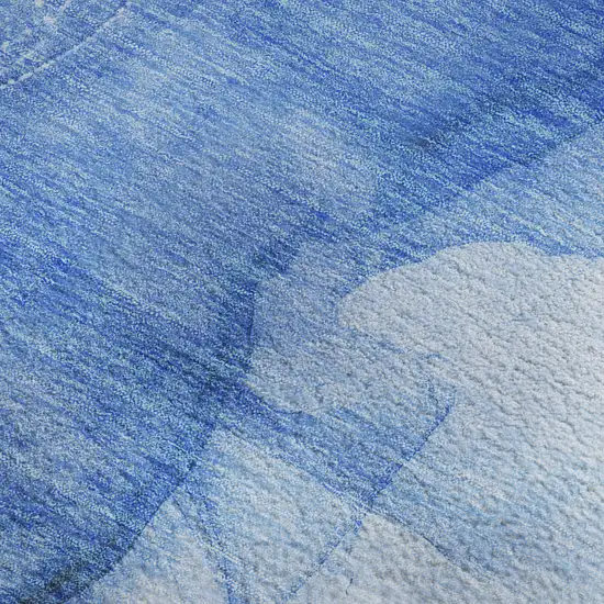 Blue And Ivory Abstract Washable Area Rug With UV Protection Photo 7