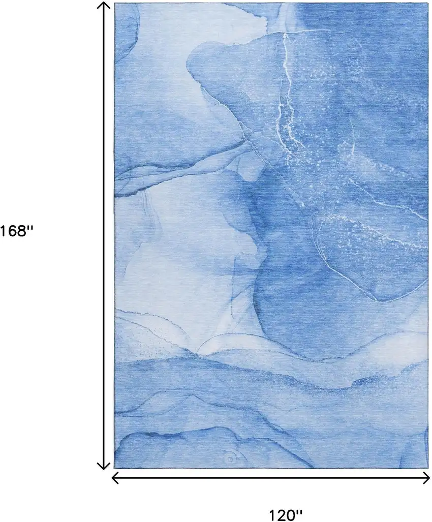 Blue And Ivory Abstract Washable Area Rug With UV Protection Photo 7