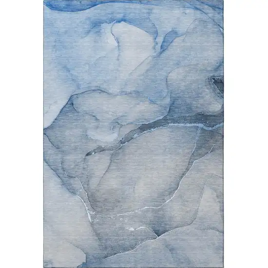 Blue And Ivory Abstract Washable Area Rug With UV Protection Photo 4