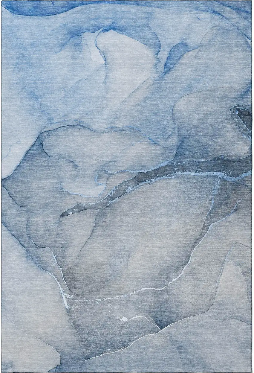 Blue And Ivory Abstract Washable Area Rug With UV Protection Photo 4