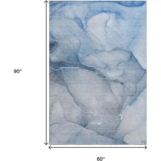 Blue And Ivory Abstract Washable Area Rug With UV Protection Photo 3